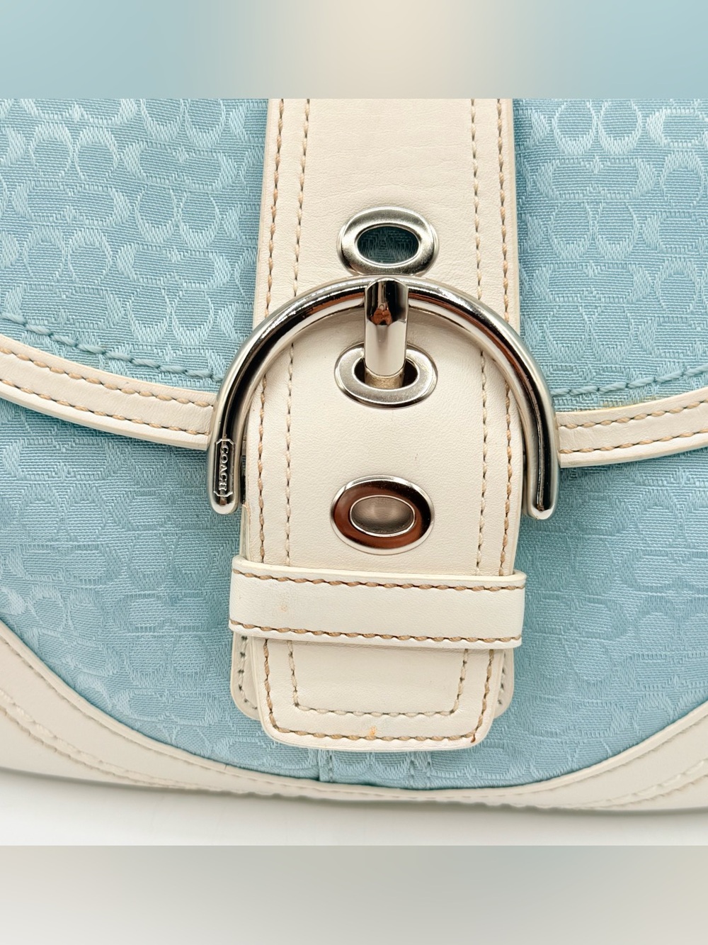 Vintage Coach Soho F10925 Sky Blue Signature C Jacquard Shoulder Bag Y2K - Picture 3 of 16